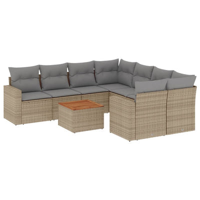 9 Piece Garden Sofa Set with Cushions Beige Poly Rattan