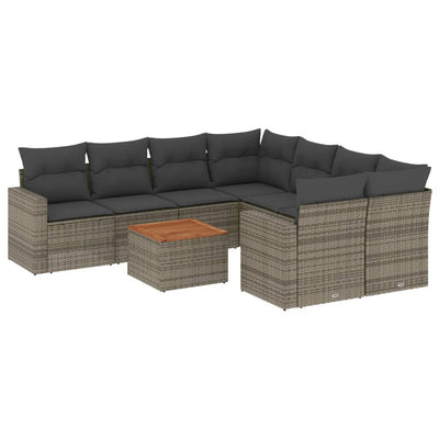 9 Piece Garden Sofa Set with Cushions Grey Poly Rattan