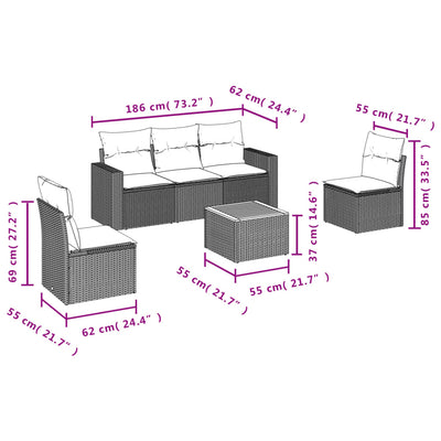 6 Piece Garden Sofa Set with Cushions Grey Poly Rattan