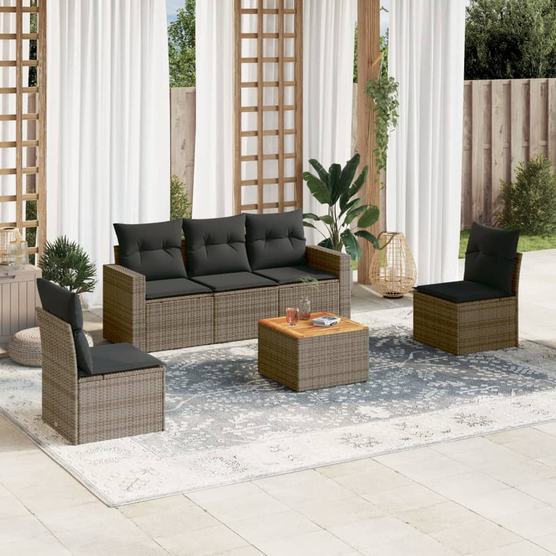 6 Piece Garden Sofa Set with Cushions Grey Poly Rattan