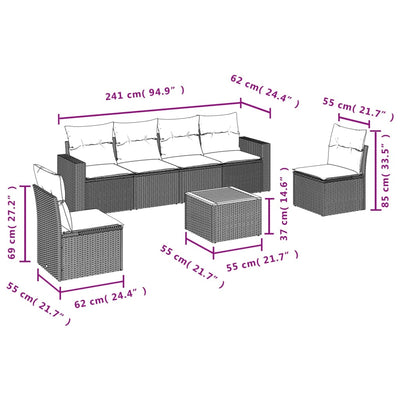 7 Piece Garden Sofa Set with Cushions Grey Poly Rattan