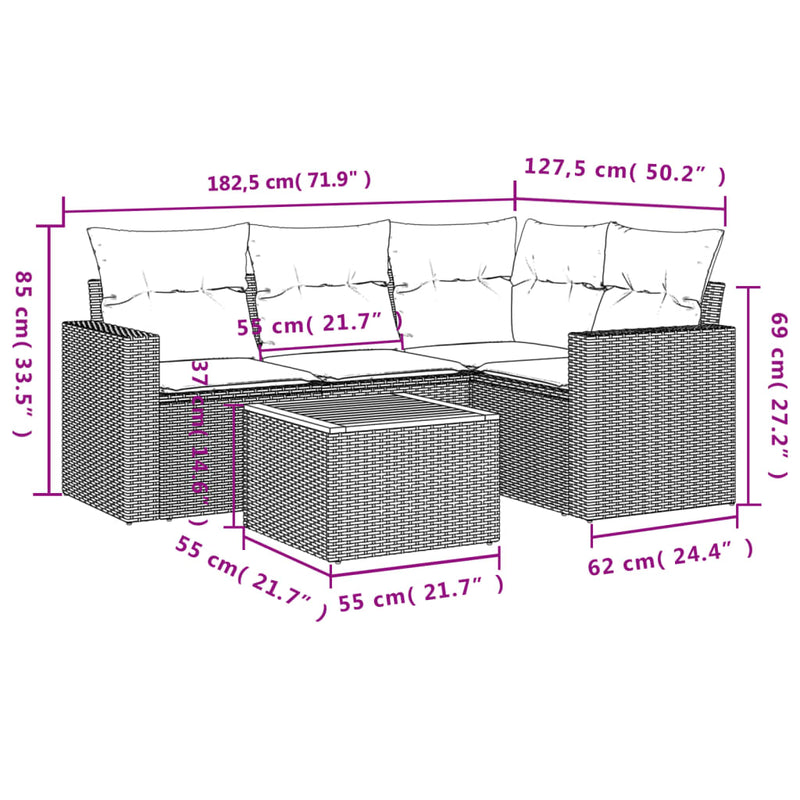 5 Piece Garden Sofa Set with Cushions Beige Poly Rattan