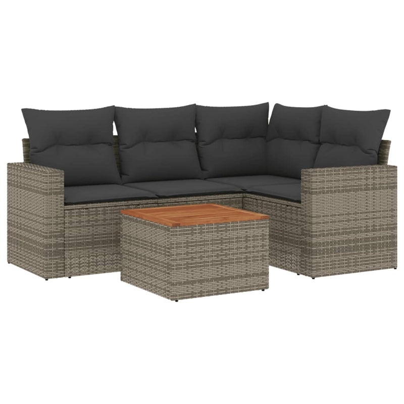 5 Piece Garden Sofa Set with Cushions Grey Poly Rattan