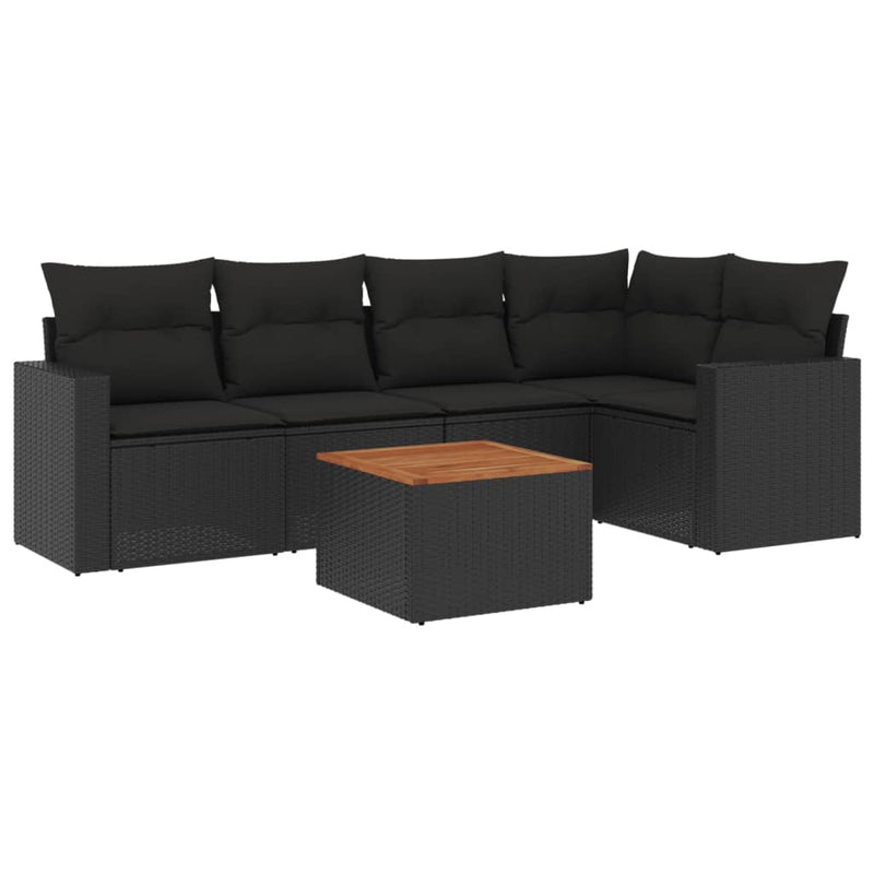 6 Piece Garden Sofa Set with Cushions Black Poly Rattan