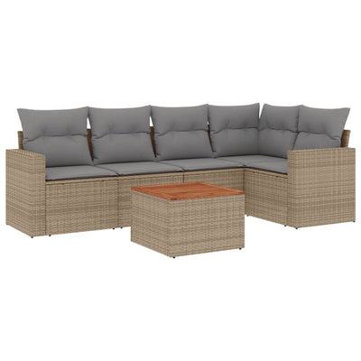 6 Piece Garden Sofa Set with Cushions Beige Poly Rattan