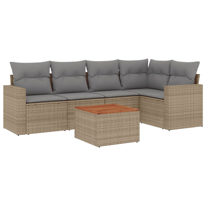 6 Piece Garden Sofa Set with Cushions Beige Poly Rattan