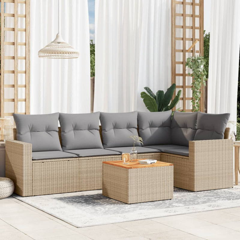 6 Piece Garden Sofa Set with Cushions Beige Poly Rattan