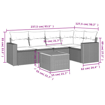 6 Piece Garden Sofa Set with Cushions Grey Poly Rattan