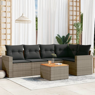 6 Piece Garden Sofa Set with Cushions Grey Poly Rattan