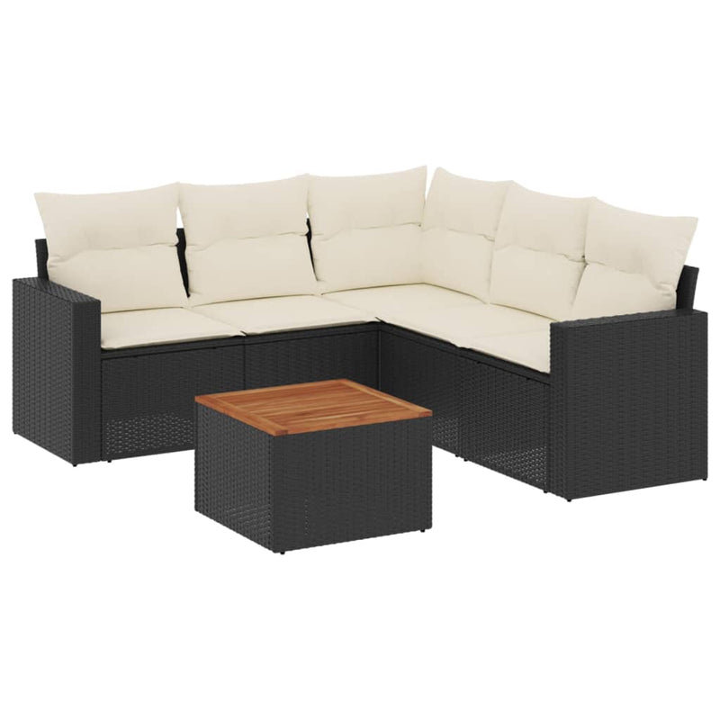 6 Piece Garden Sofa Set with Cushions Black Poly Rattan