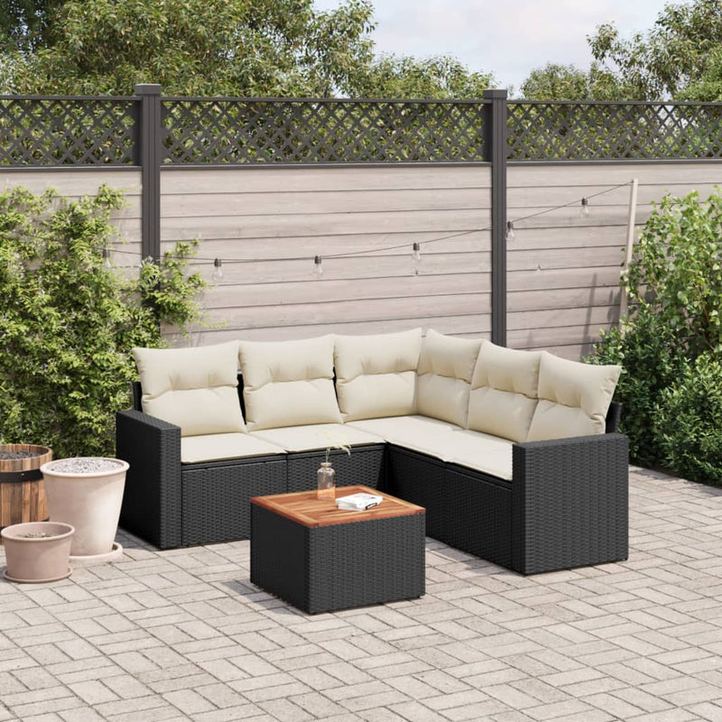 6 Piece Garden Sofa Set with Cushions Black Poly Rattan