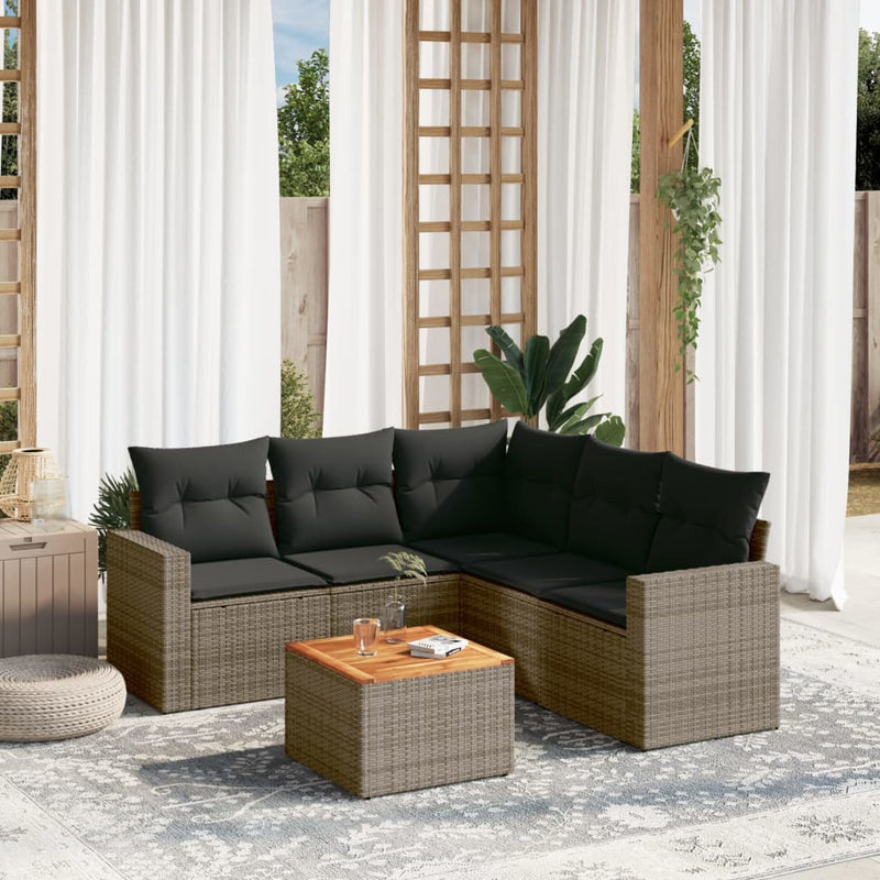 6 Piece Garden Sofa Set with Cushions Grey Poly Rattan