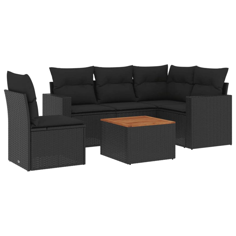 6 Piece Garden Sofa Set with Cushions Black Poly Rattan