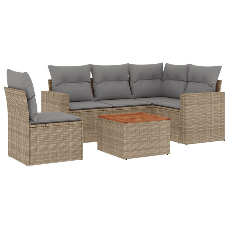 6 Piece Garden Sofa Set with Cushions Beige Poly Rattan