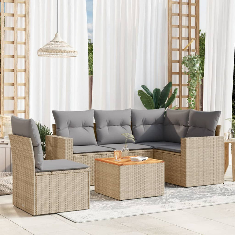 6 Piece Garden Sofa Set with Cushions Beige Poly Rattan