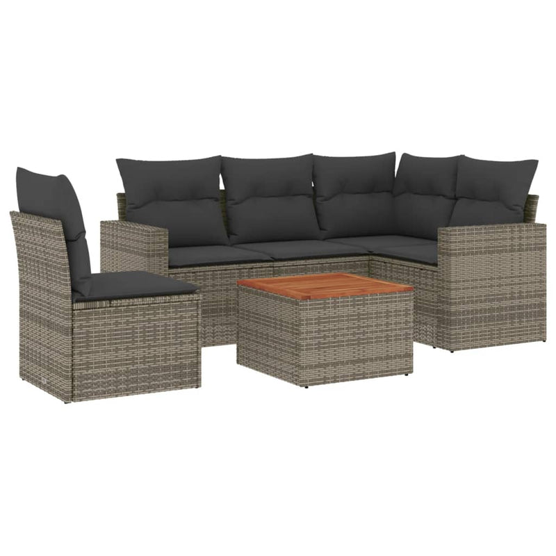 6 Piece Garden Sofa Set with Cushions Grey Poly Rattan