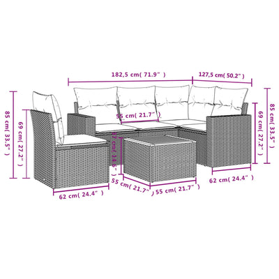 6 Piece Garden Sofa Set with Cushions Grey Poly Rattan