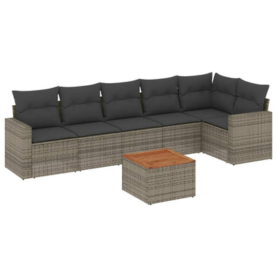 7 Piece Garden Sofa Set with Cushions Grey Poly Rattan