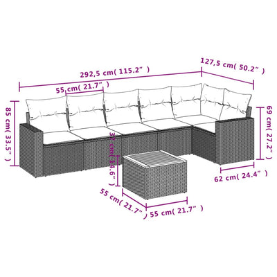 7 Piece Garden Sofa Set with Cushions Grey Poly Rattan