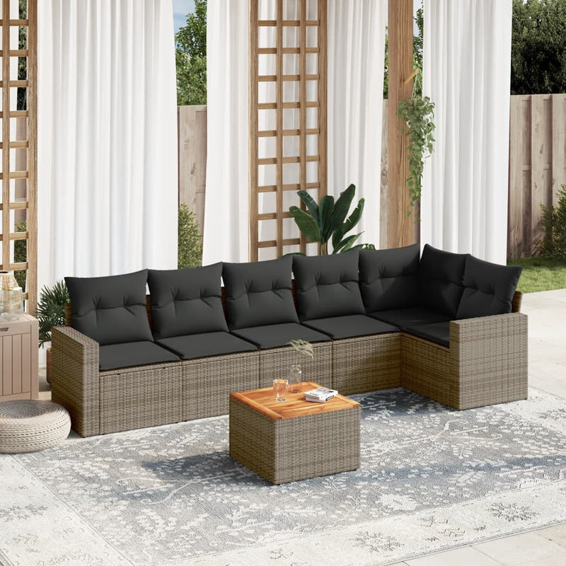 7 Piece Garden Sofa Set with Cushions Grey Poly Rattan