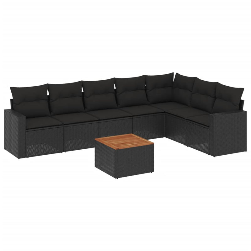 8 Piece Garden Sofa Set with Cushions Black Poly Rattan