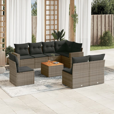 9 Piece Garden Sofa Set with Cushions Grey Poly Rattan