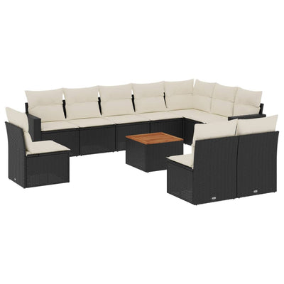 11 Piece Garden Sofa Set with Cushions Black Poly Rattan