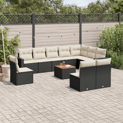 11 Piece Garden Sofa Set with Cushions Black Poly Rattan