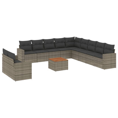 12 Piece Garden Sofa Set with Cushions Grey Poly Rattan