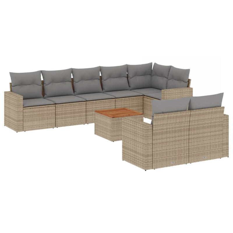 9 Piece Garden Sofa Set with Cushions Beige Poly Rattan