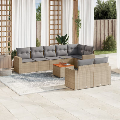 9 Piece Garden Sofa Set with Cushions Beige Poly Rattan