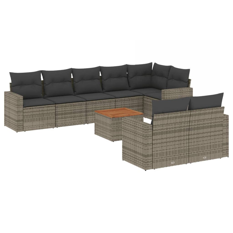 9 Piece Garden Sofa Set with Cushions Grey Poly Rattan