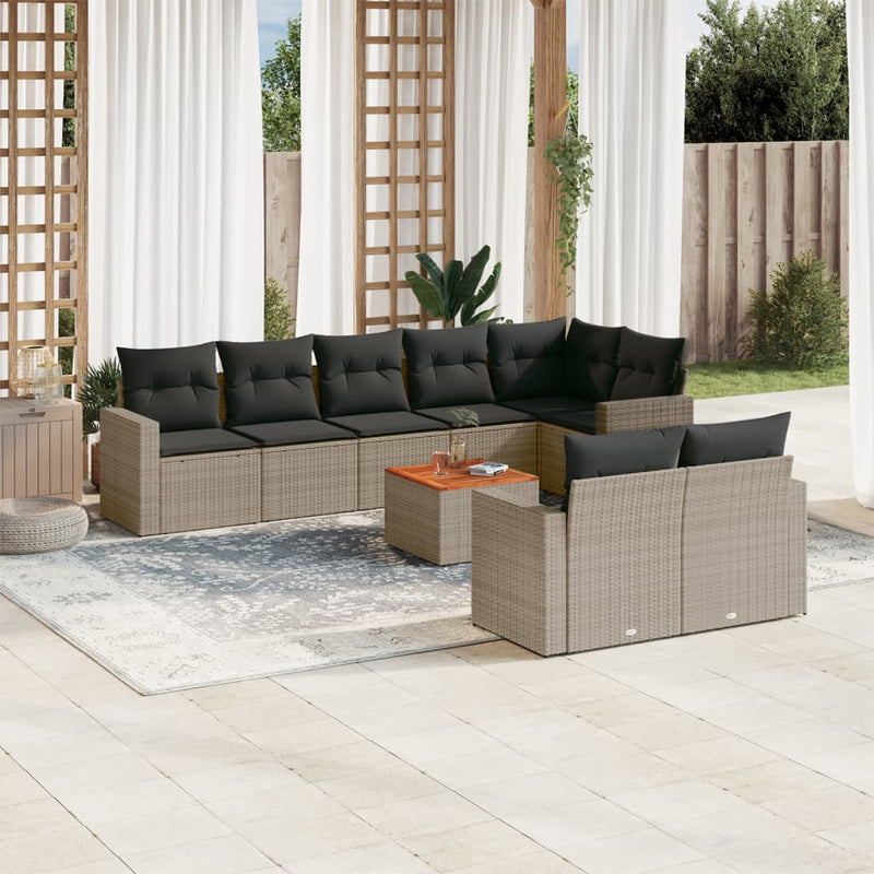 9 Piece Garden Sofa Set with Cushions Grey Poly Rattan