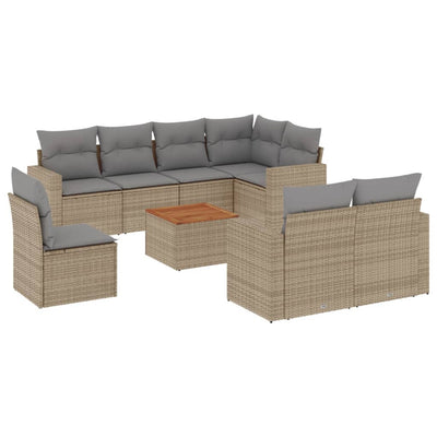 9 Piece Garden Sofa Set with Cushions Beige Poly Rattan