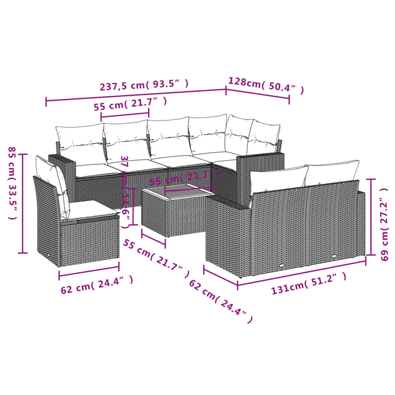 9 Piece Garden Sofa Set with Cushions Beige Poly Rattan