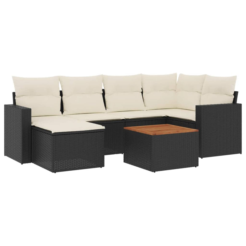 7 Piece Garden Sofa Set with Cushions Black Poly Rattan