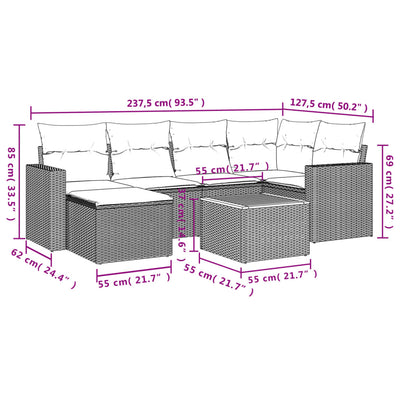 7 Piece Garden Sofa Set with Cushions Grey Poly Rattan