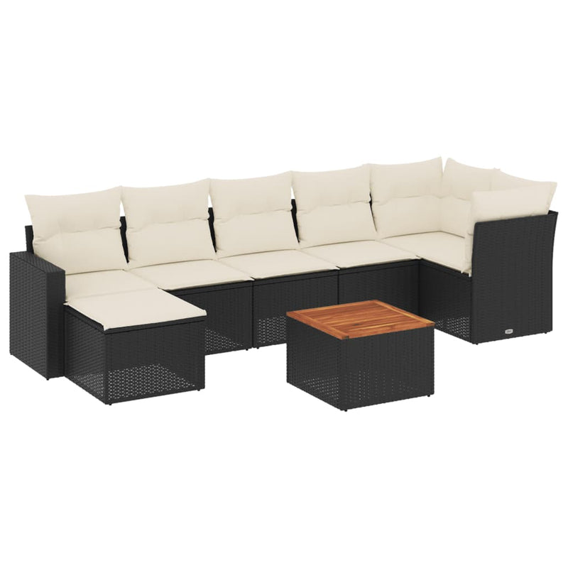 8 Piece Garden Sofa Set with Cushions Black Poly Rattan