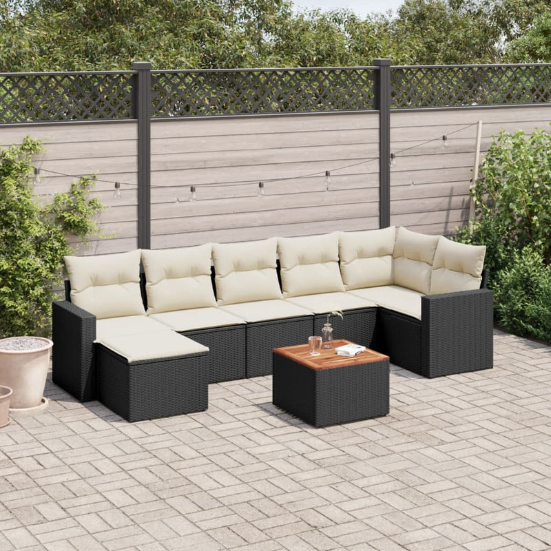 8 Piece Garden Sofa Set with Cushions Black Poly Rattan