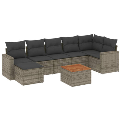 8 Piece Garden Sofa Set with Cushions Grey Poly Rattan