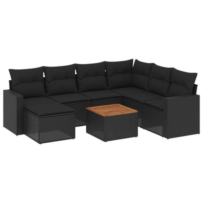 8 Piece Garden Sofa Set with Cushions Black Poly Rattan