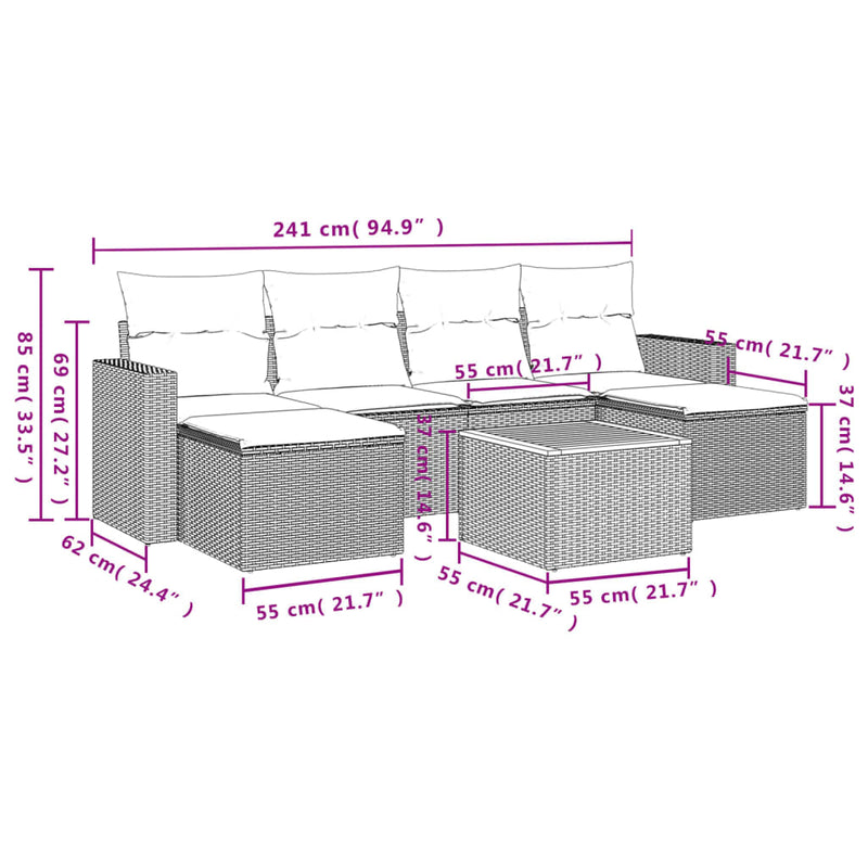 7 Piece Garden Sofa Set with Cushions Grey Poly Rattan