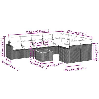 10 Piece Garden Sofa Set with Cushions Grey Poly Rattan