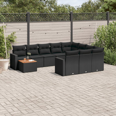 11 Piece Garden Sofa Set with Cushions Black Poly Rattan