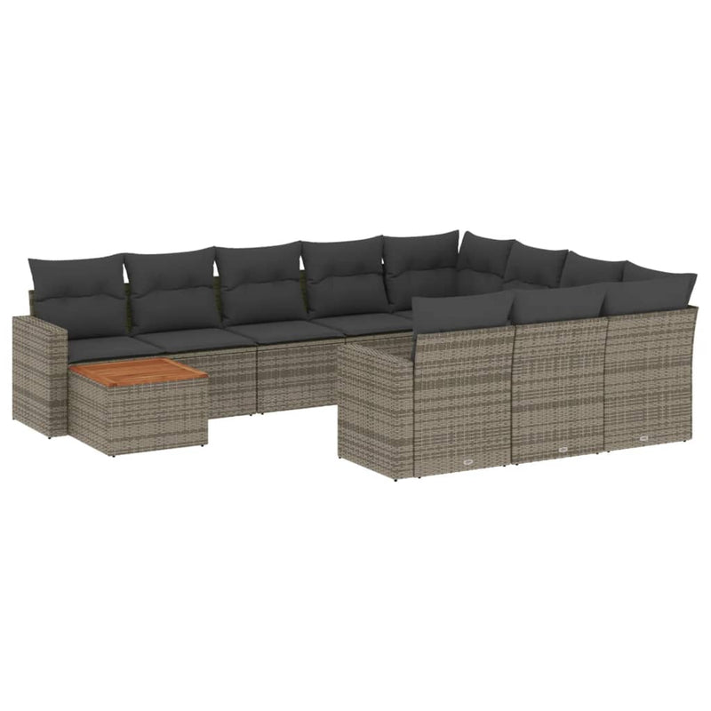 11 Piece Garden Sofa Set with Cushions Grey Poly Rattan