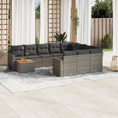 11 Piece Garden Sofa Set with Cushions Grey Poly Rattan