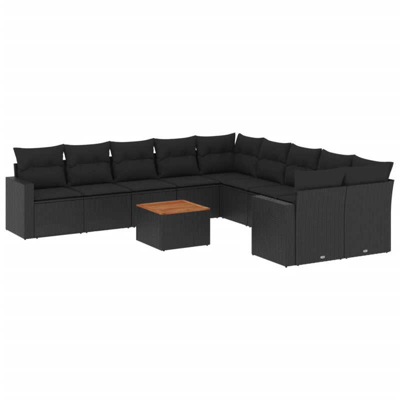 11 Piece Garden Sofa Set with Cushions Black Poly Rattan