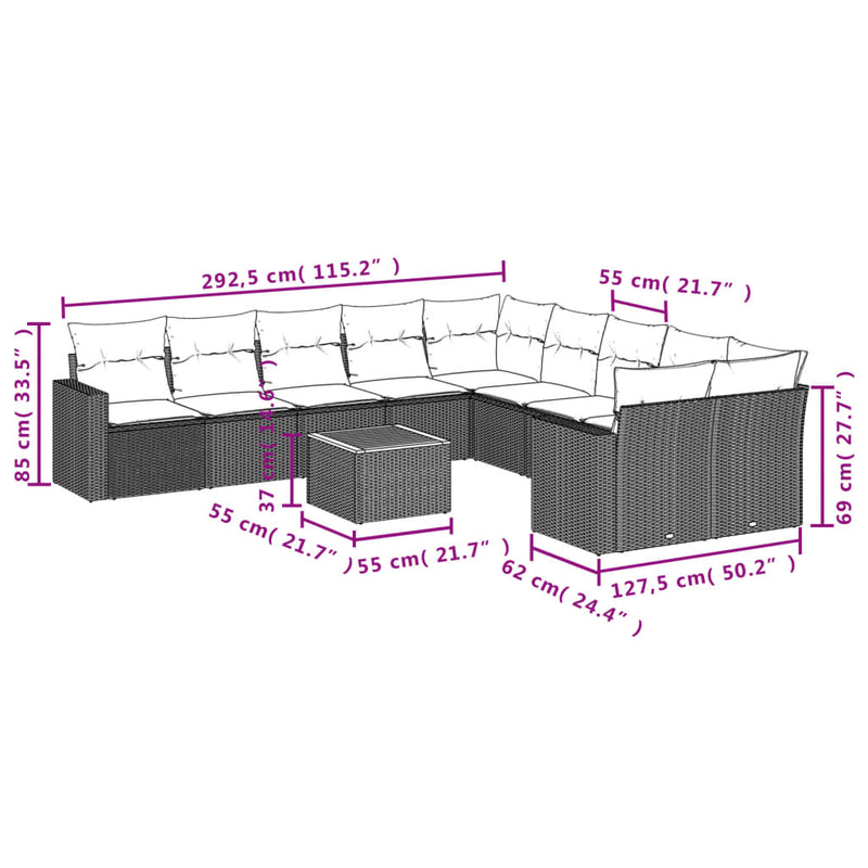 11 Piece Garden Sofa Set with Cushions Beige Poly Rattan