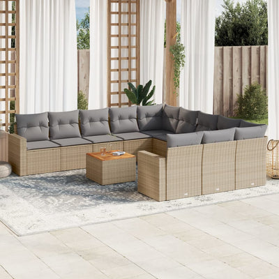 12 Piece Garden Sofa Set with Cushions Beige Poly Rattan