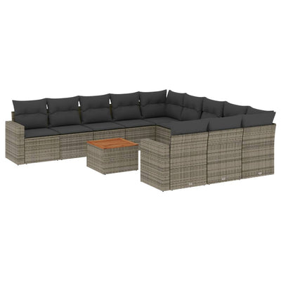 12 Piece Garden Sofa Set with Cushions Grey Poly Rattan